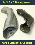 OPP SBK Airducts - Today's math lesson: 40% more airflow + more gas = 1-3 more horsepower.